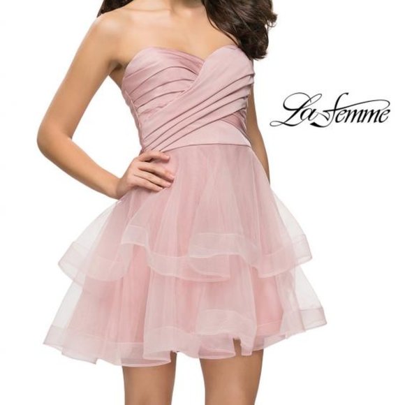 New La Femme Tiered Tulle A-Line Dress - Picture 1 of 2